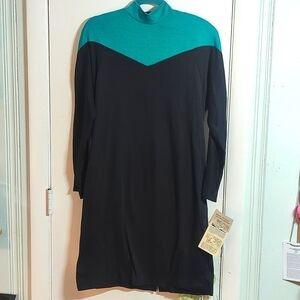 Nwt Vintage Deadstock Teal and Black Minidress Tunic! OOAK amazing! sz10 Petite
